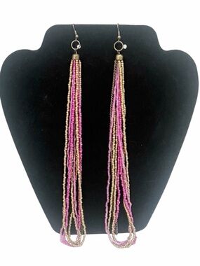 Seed Bead Shoulder Duster Earrings, Retro 90s Glass Bead Tassel Earrings